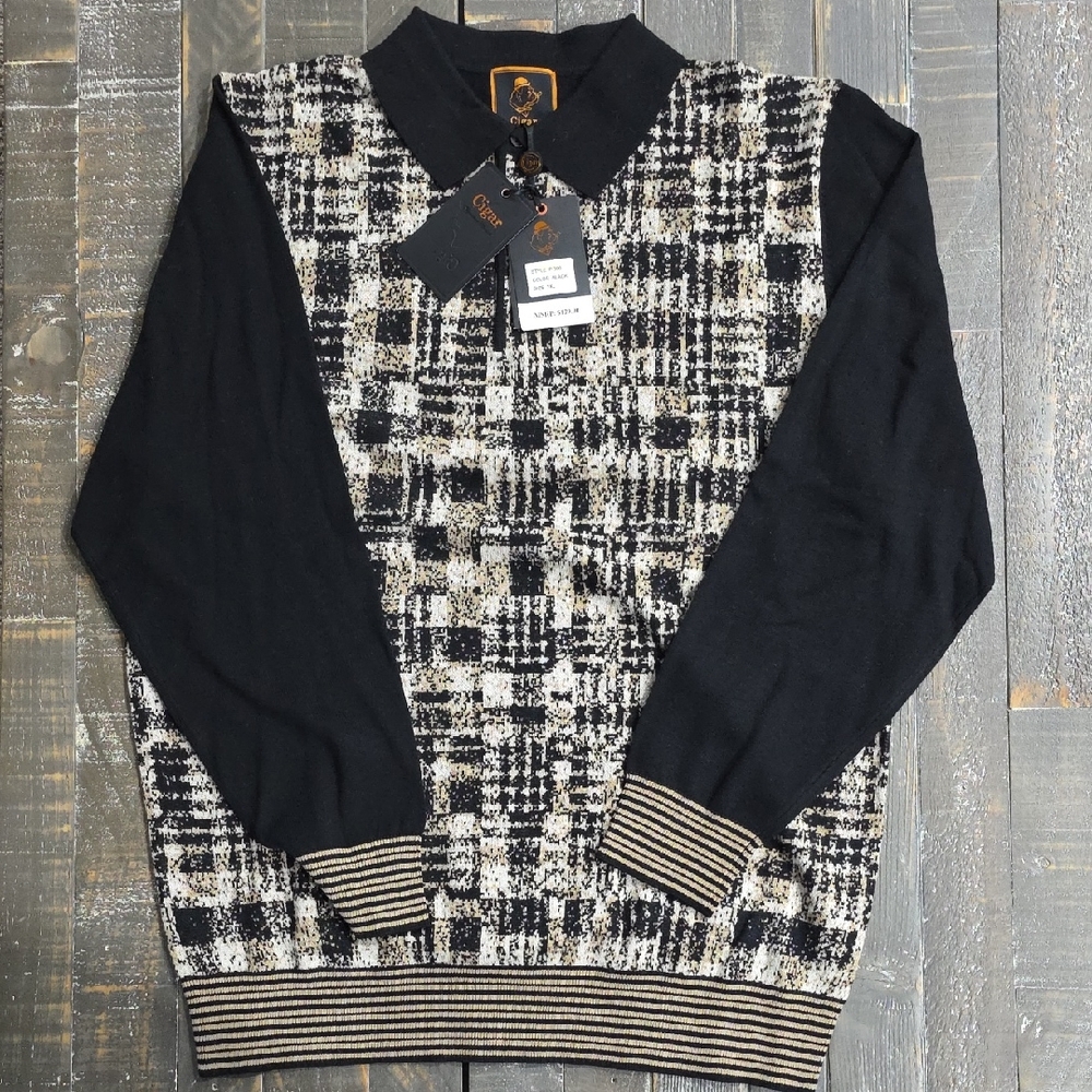 Elegant Black and Gray Men's Crewneck Sweater